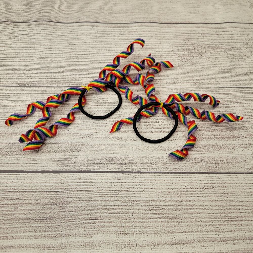 PRIDE Rainbow Corkscrew Grosgrain Ribbon Korker Hair Ties, Set of 2